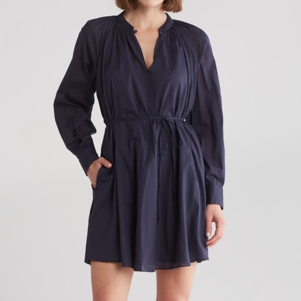 New REBECCA TAYLOR Navy Blue Long Sleeve Cotton Shift Dress